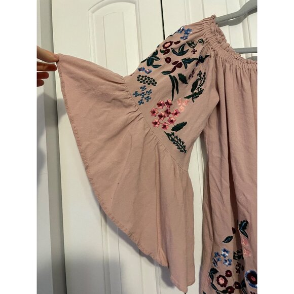 Altard State Dusty Rose Pink Embroidered Bell Sleeve Tunic Blouse With Elastic N - Picture 5 of 6